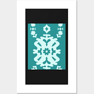 Teal Modern Papercut Damask Lace Medallion Posters and Art